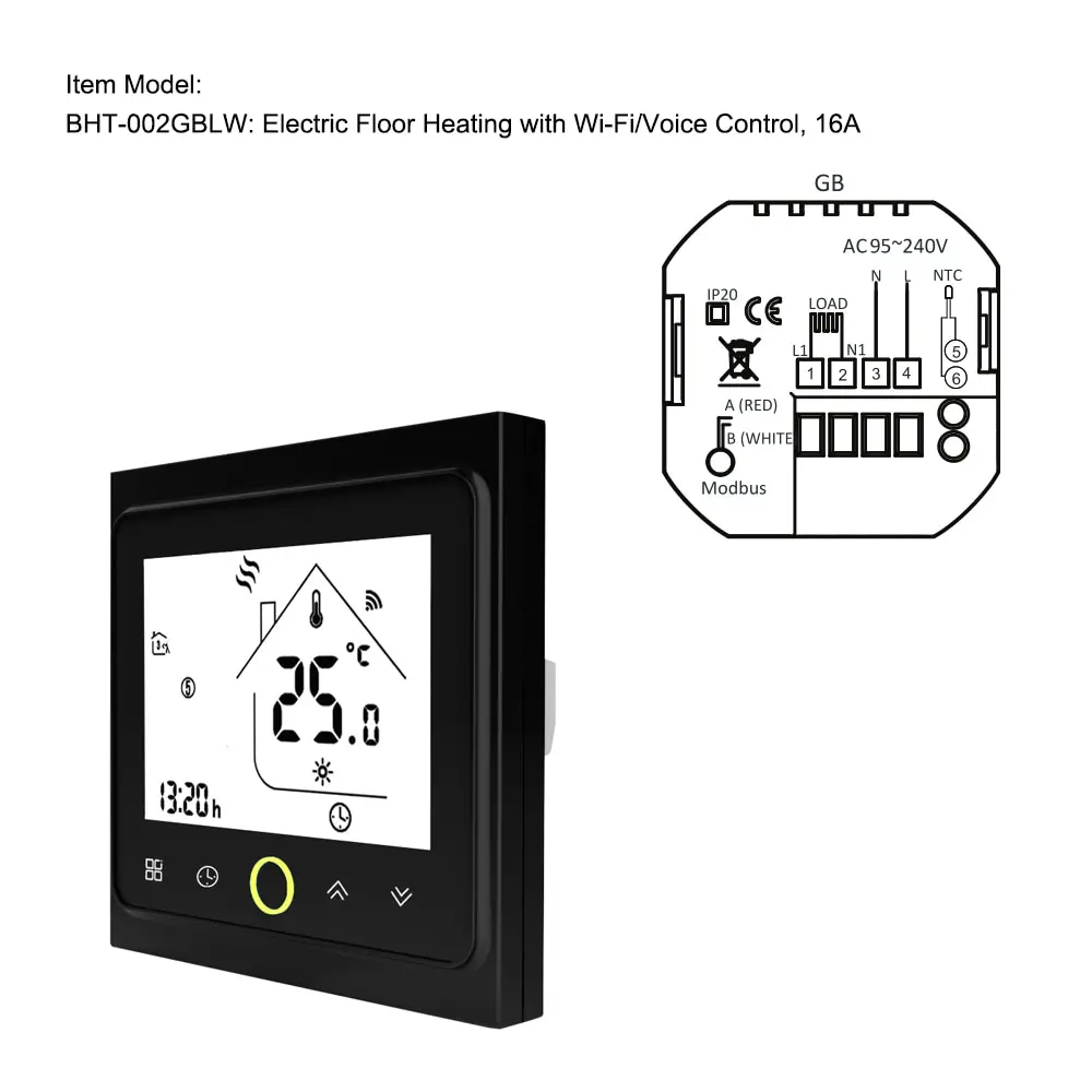Wi Fi термостат с сенсорный ЖК-дисплей Еженедельный программируемый температура контроллер для электрического подогрева пола 95 ~ 240 В
