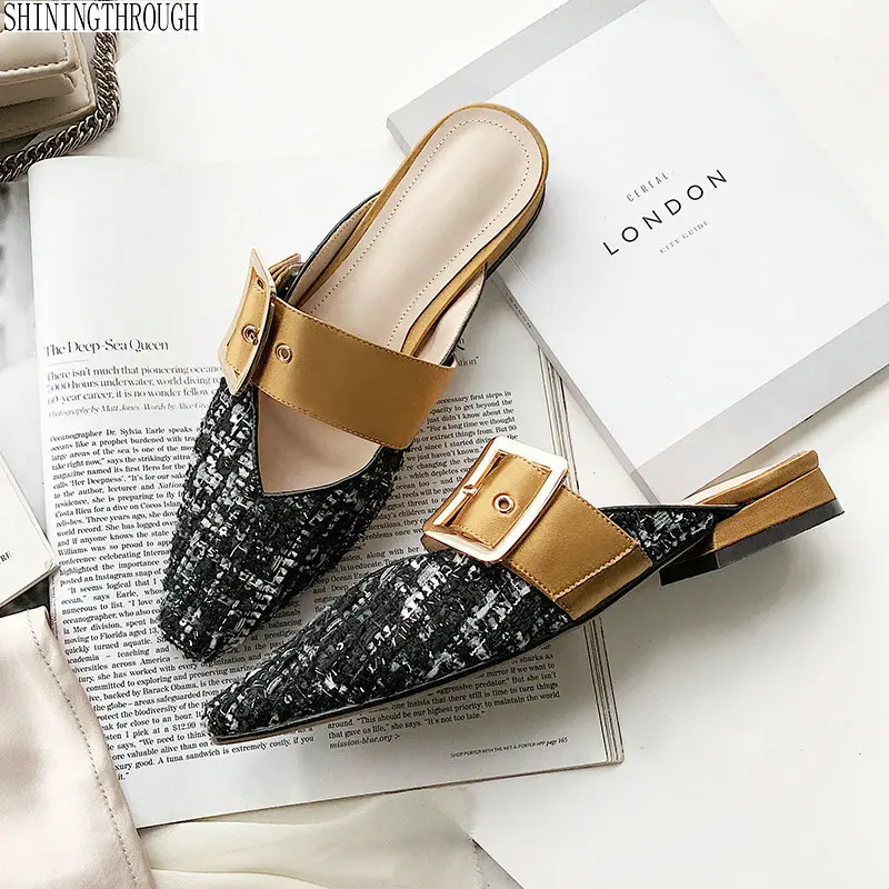 

women slippers new fashion low square heel square toe outside 2 cm summer lady mules shoes