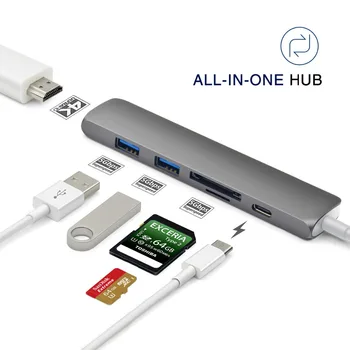 

6 IN 1 USB C Hub Type C Hub SD/Micro SD Card Reader Type-C to USB 3.0 with USB-C Charger PD forMacBookPro 13" 15" 2016/2017