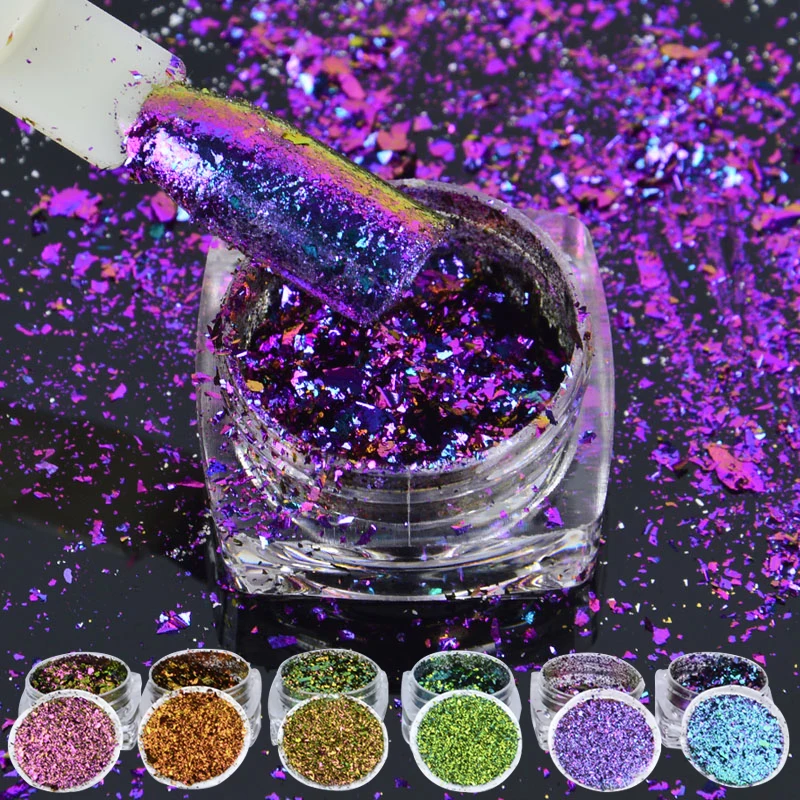 

6box/set Multicolor Flakes Bling Sequins 0.2g Nail Art Irregular Chameleon Magic Effect Nail Glitter Power 3D Holo Paillette