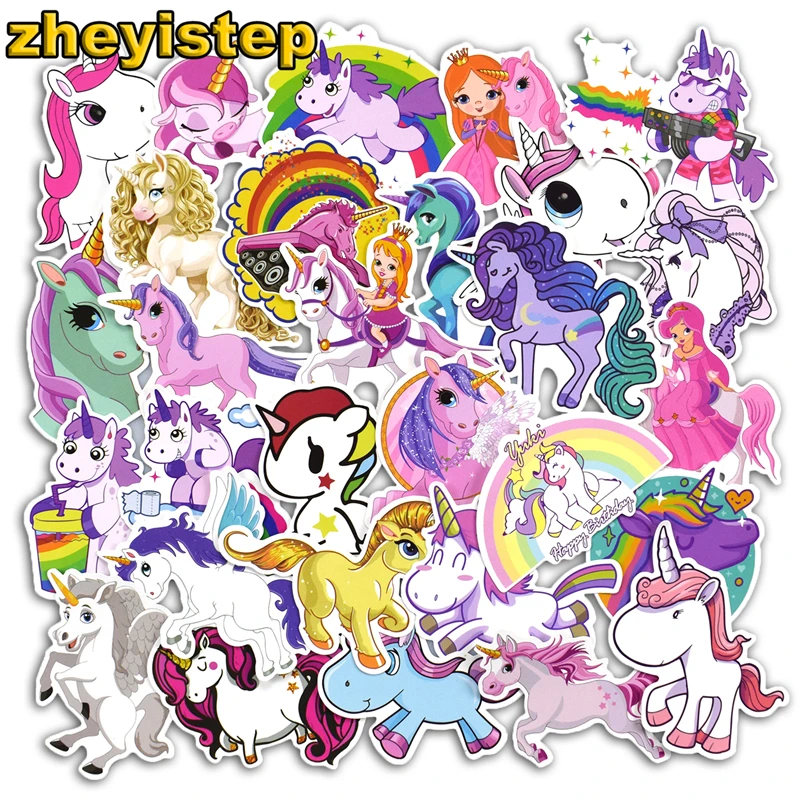 

50 Pcs Unicorn Stickers Graffiti Sticker for Laptop Luggage Skateboard Laptop Guitar Cartoon Kids Funny PVC Waterproof Stickers