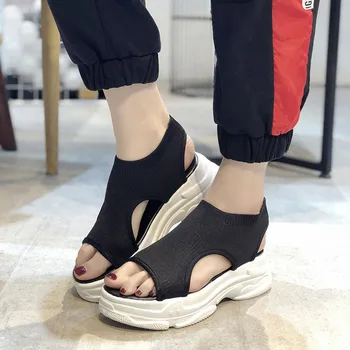 

Aleafalling Women Sandals Zapatos Shoes Ankle Knite Strap Summer Shoes Women Open Toe Chunky Wedge Heels Party Dress Sandals