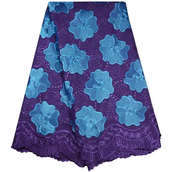 

Free Shipping African Duotone swiss voile lace high quality ,wedding lace 5 Yards 100% Cotton Swiss Voile Lace With Stones