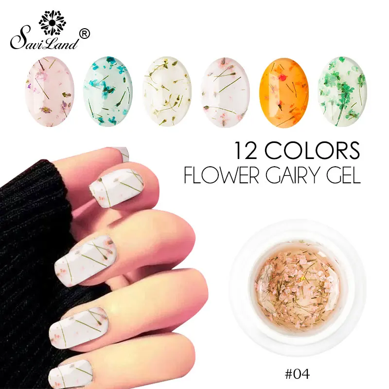 Saviland 12colors Dried Flowers Gel Nail Polish Natural Flower Fairies