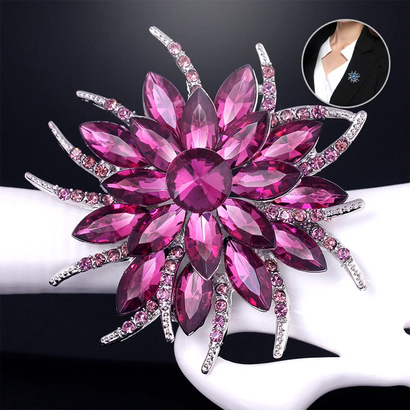 LNRRABC Lady Fashion Charming Rhinestones Crystal Flower Shaped Brooch