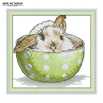 

A Rabbit in a Teacup Cross Stitch Kits Punto De Cruz 11CT 14CT Counted Printed Canvas DMC DIY Handwork Embroidery Kit Needlework