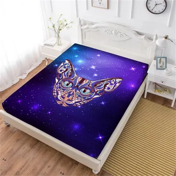 

Animal Cat Designer Bed Sheets Cool 3D Purple Galaxy Fitted Sheet Colorful Bedclothes Twin Full Queen King Mattress Cover D35