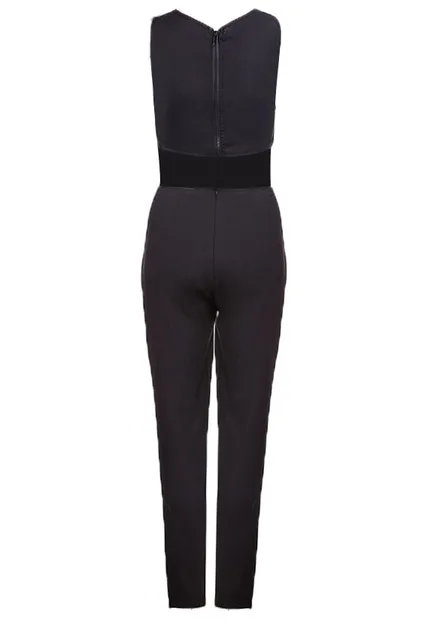 Alishebuy Rompers Womens Jumpsuit 2018 Hollow Out High Waist Cut Out Pockets Back Zipper Sleeveless O Neck Solid Slim Jumpsuits