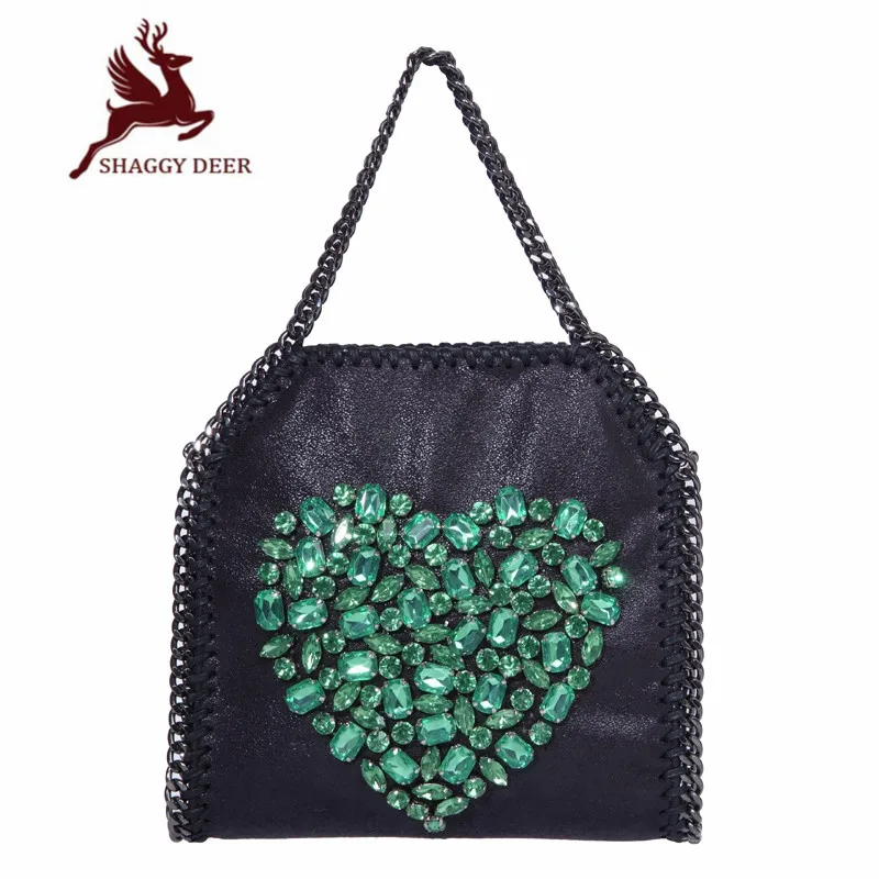 2017 New Fashion Stella Chain Bag Luxury Green Heart shaped Diamond