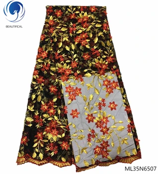 

BEAUTIFICAL high quality lace fabric flowers lace fabric embroidery lace fabric nigeria for party dress 5yards/lot 2019 ML35N65