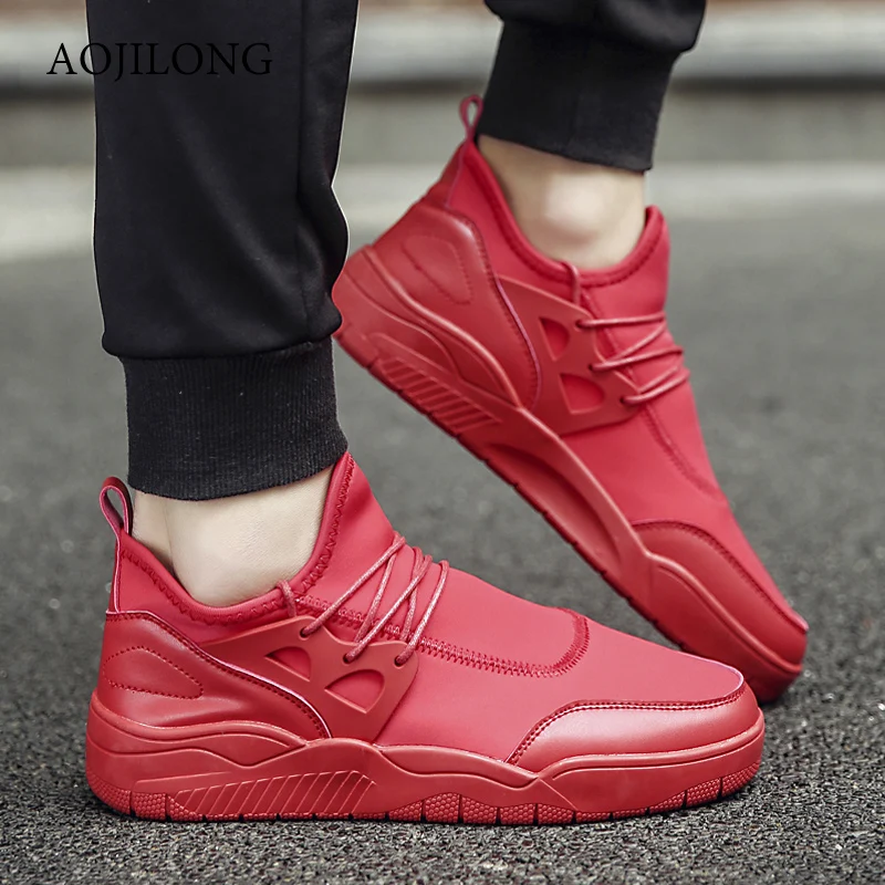 2017 Men Red Bottom Casual Shoes Brand Breathable Canvas Lace Up Flat Red Retro Cheap Walking