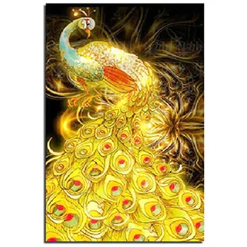 

5D Diamond Embroidery Paintings Rhinestone Pasted Diy Diamond Painting Cross Stitch Kit Golden Peacock Diamond Mosaic Room Decor