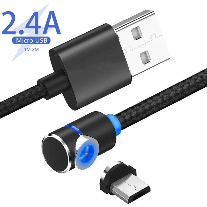 Магнитный Micro USB кабель 90 градусов 1 м 2 м Быстрая зарядка Магнето зарядное устройство Шнур для xiaomi samsung lg htc android мобильный телефон кабель