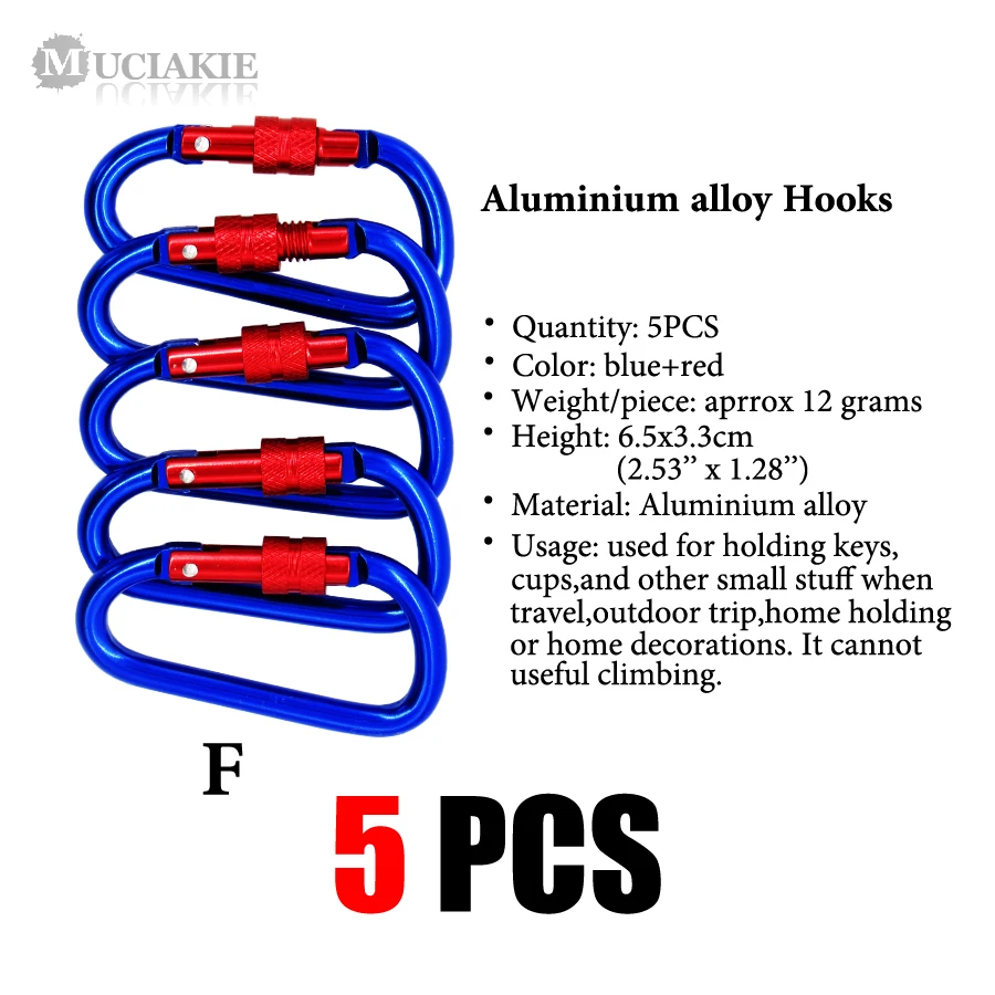 5 шт. декоративные вытяжки из алюминиевого сплава, крючки для ключей, черный, синий, красный, золотой, серебряный карабины, брелок для ключей с карабином, походный карабин на открытом воздухе - Цвет: F