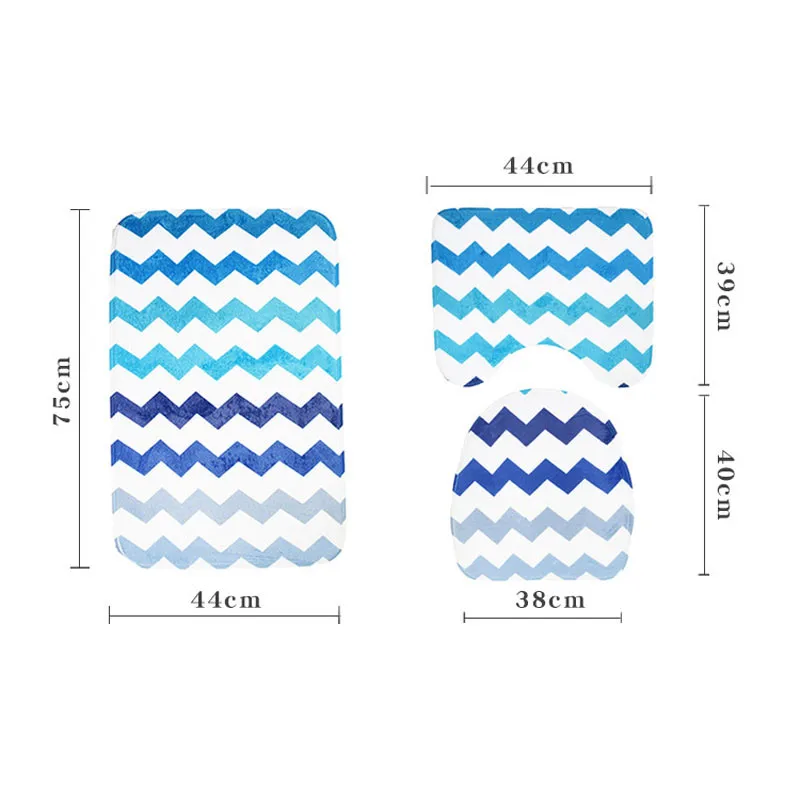 3 шт. фланелевые напольный коврик для туалета набор нескользящий коврик для ванной комнаты с волнистым рисунком печать туалетная крышка и напольные коврики набор