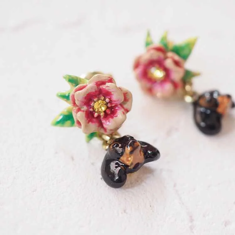 

2019 Amybaby Designer Handmade Enamel Glaze Cute Dog Light Green Stone Red Flower Womens Ring Stud Earring Jewelry For Party