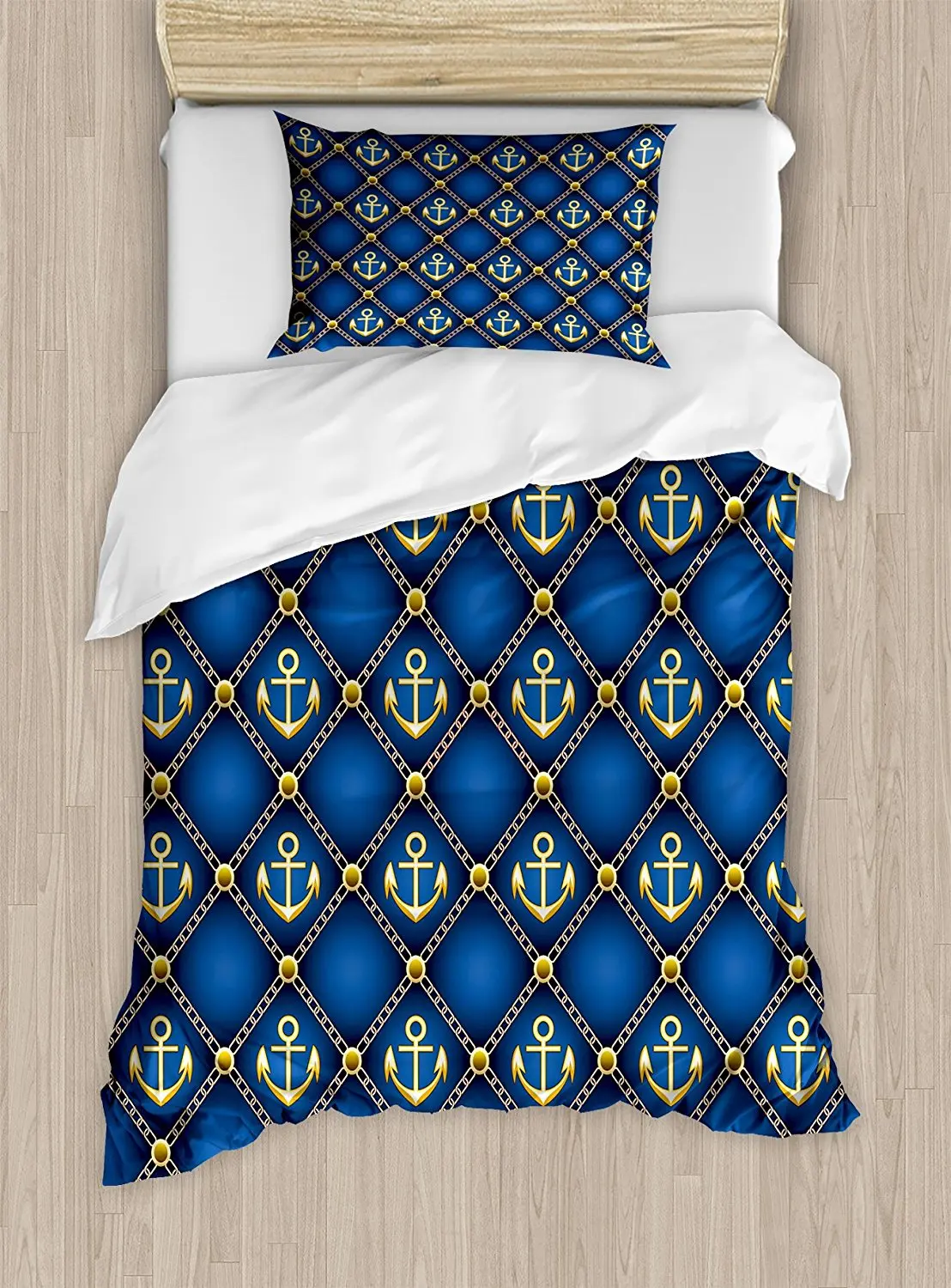 Royal Blue Duvet Cover Set e Nautical Anchor Maritime Pattern Pirate