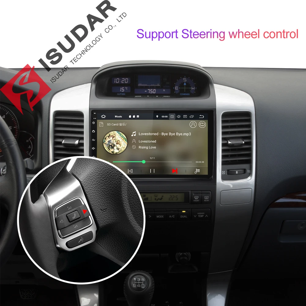 Isudar 2 Din Car Multimedia Player Android 9 For Toyota/Prado 120 2004-2009 Auto Radio GPS Navigati
