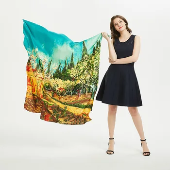 

Women Forest Print Soft Twill Scarves Ladies Larger Square Scarf Sunscreen 130 CM Shawls And Wraps Cover Up Beach Woman Scarf