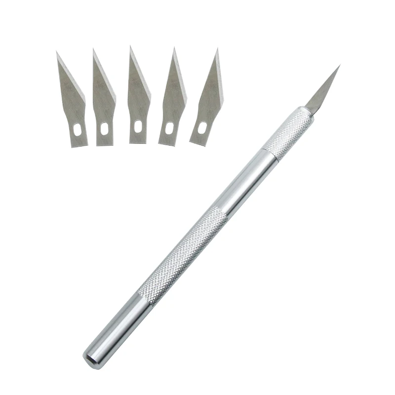 Non-Slip Metal Scalpel Knife Tools Kit Cutter Engraving Craft knives + 5pcs Blades Mobile Phone PCB DIY Repair Hand Tools