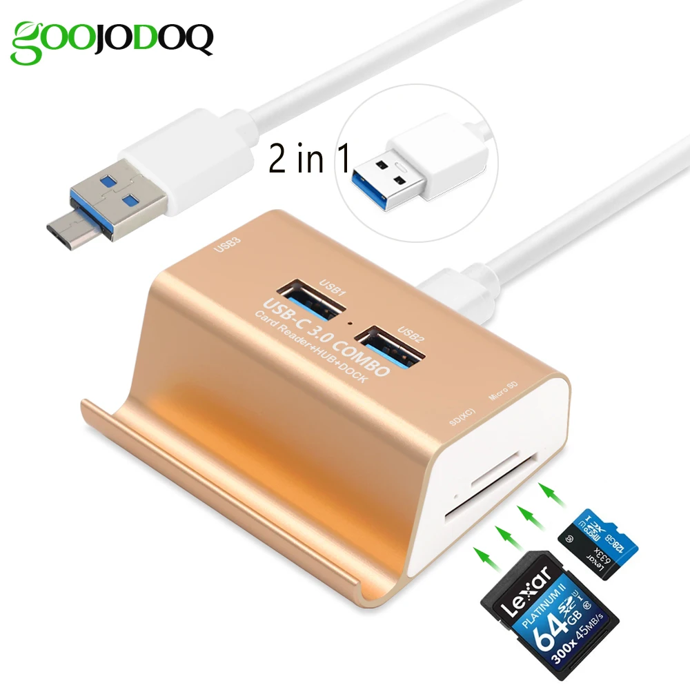 2 в 1 3 порта USB 3,0 концентратор Micro USB OTG концентратор мульти разветвитель с SD TF кард-ридером+ 1 м кабель для Macbook ПК ноутбук держатель телефона