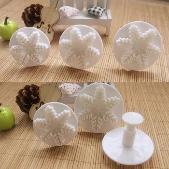 

3pcs/set Plastic Snowflake Plunger Fondant Cutter Cake Tools Cookie baking decorating accessories