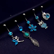 5 uds 2019 mezcla de Estilo vintage azul Ángel búho flor corazón cuelga ombligo barra botón anillos cuerpo piercing joyería