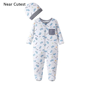 

Near Cutest 2pcs/set Newborn Baby Romper Long Sleeve 100% Cotton Baby Pajamas Cartoon Print Baby Girls Boys Clothes