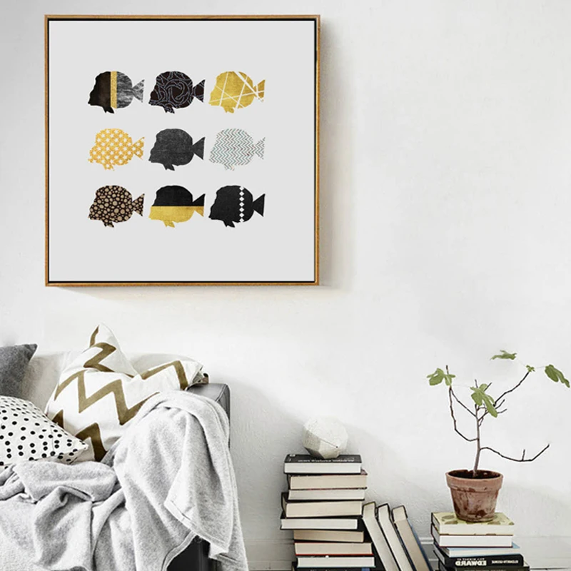 Colorful Fish Canvas Poster Nordic Abstract Minimalist Art Print Home Wall Decor