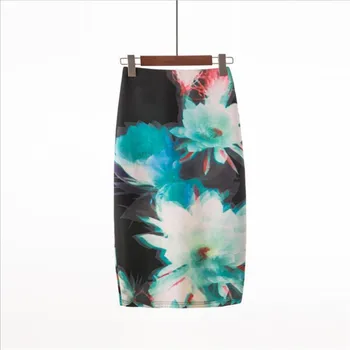 

Blurred Flower Print Pencil High Waist Skirts Vintage Elegant Print Flower Skirt Women Summer Knee-Length Skirts YHQ-22