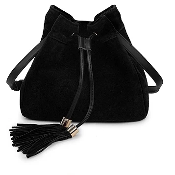 Винтажная стильная Замшевая сумка-мешок из воловьей кожи, женская сумка-мессенджер с кисточками, Сумка через плечо, рюкзак, застежка на веревке - Цвет: Black Suede