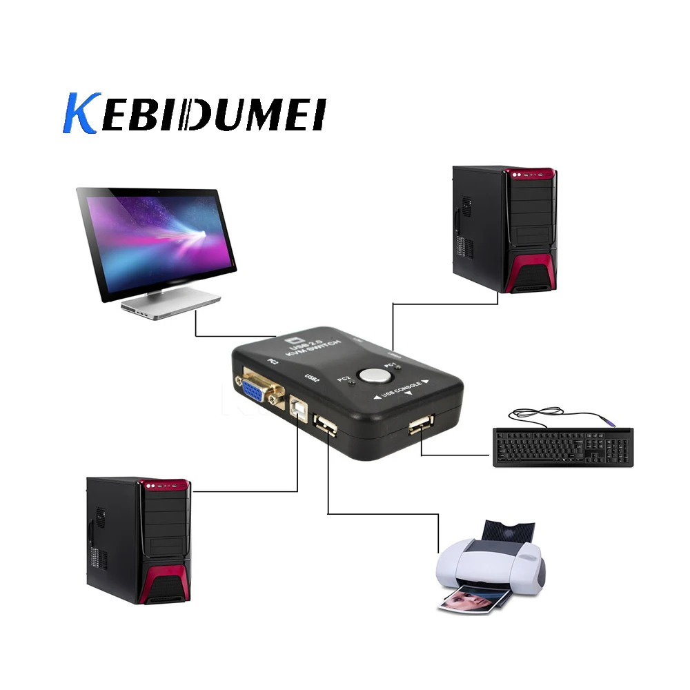 

kebidumei Hot Selling 2 Port USB KVM Switch Switcher Box VGA SVGA Splitter Auto Controller Mouse Keyboard 1920*1440 Wholesale