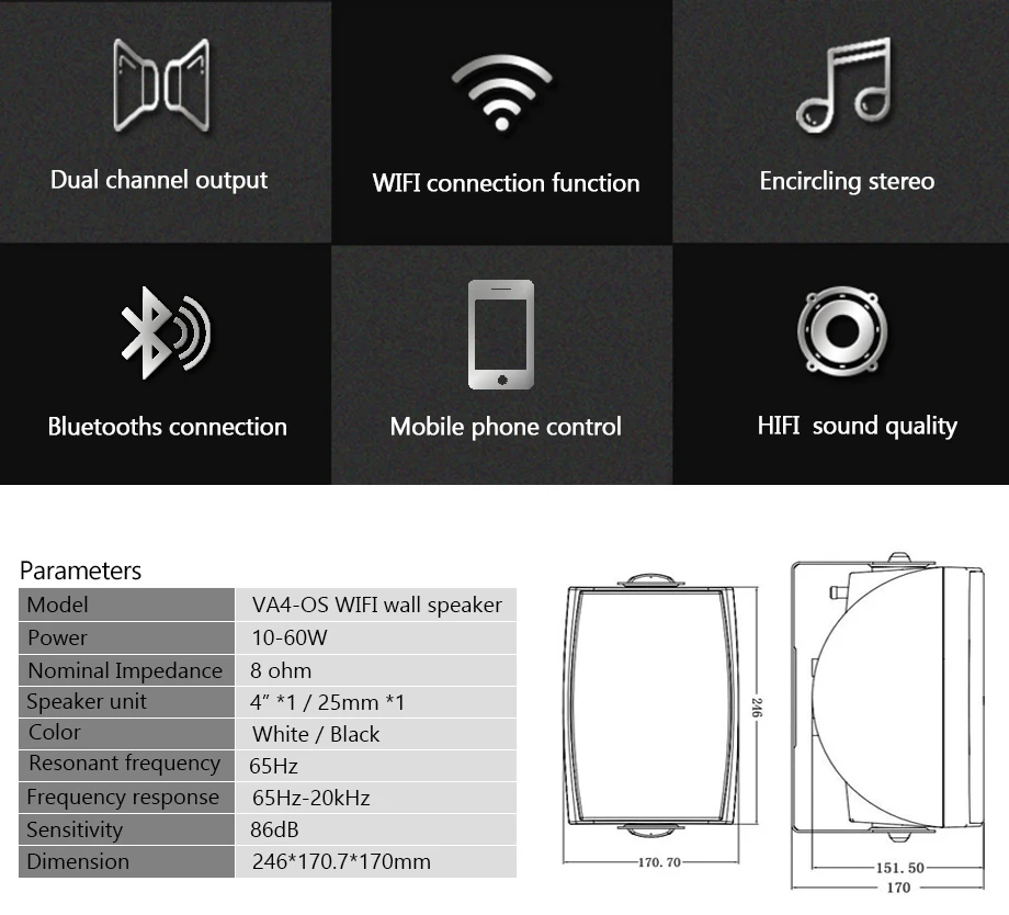 OUPUSHI VA4-OS серия wifi бас фиксированное давление динамик в стене фоновый музыкальный динамик школьная звуковая коробка классная колонка