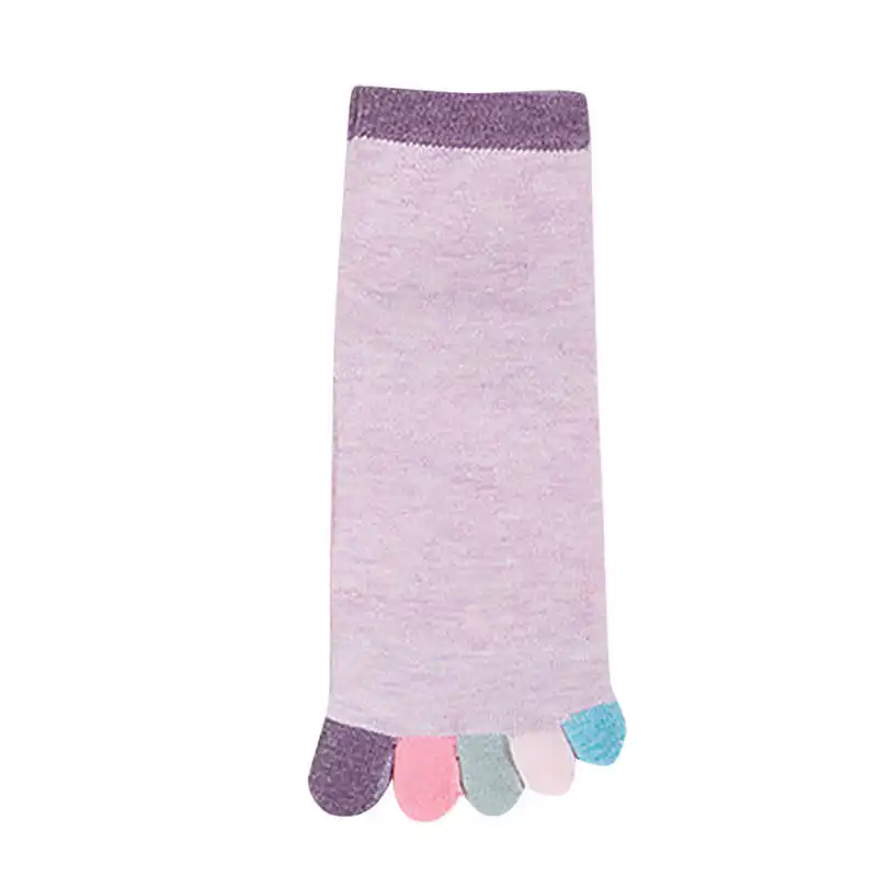 New Fashion Winter Women Girls Casual Daily Print Multicolor Mid Tube Toe Socks Five Finger Sock Cotton  Socks #4F03 (3)