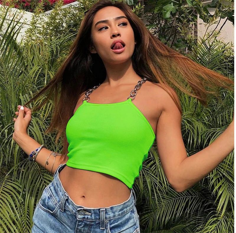 

New Women Tank Top Sexy Solid Bustier Bra Crop Top Bralette Fashion Chain Shirt