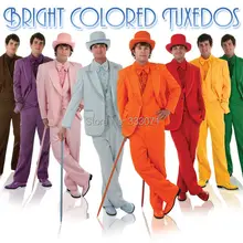 Лидер продаж красочные жениха женихов Для мужчин Смокинги для женихов Best человек Для Мужчин's Костюмы Свадьба Пром комплекты деловой одежды(куртка+ Брюки для девочек+ жилет+ галстук