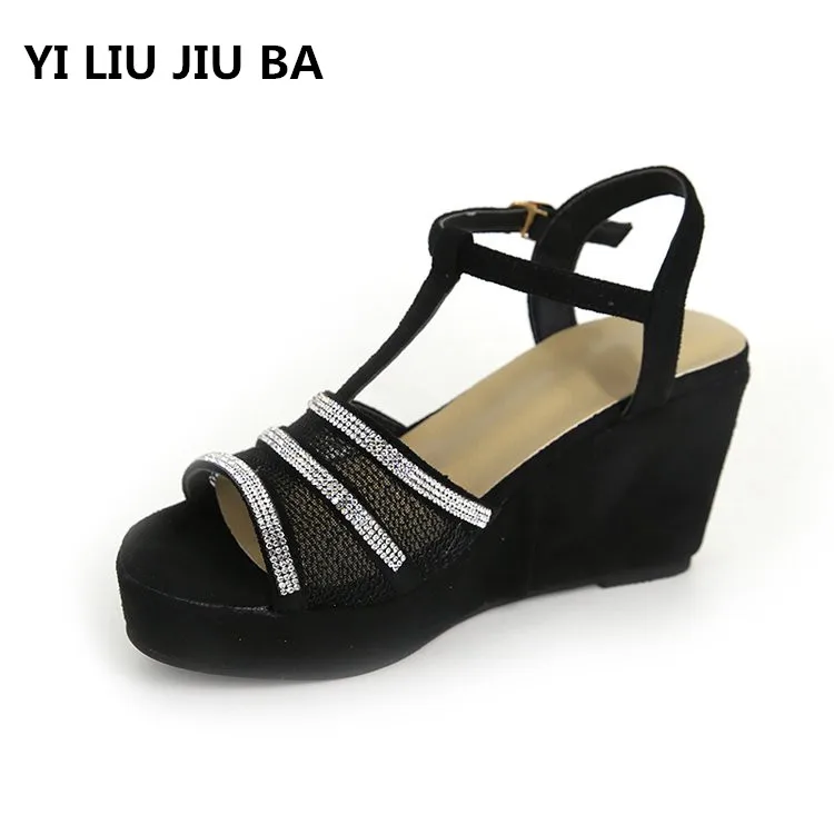 

New fashion Rhinestone Casual Women Sandals Wedge Sandals high heel Shoes women Summer Women Shoes Peep Toe Ladies Sandals **659