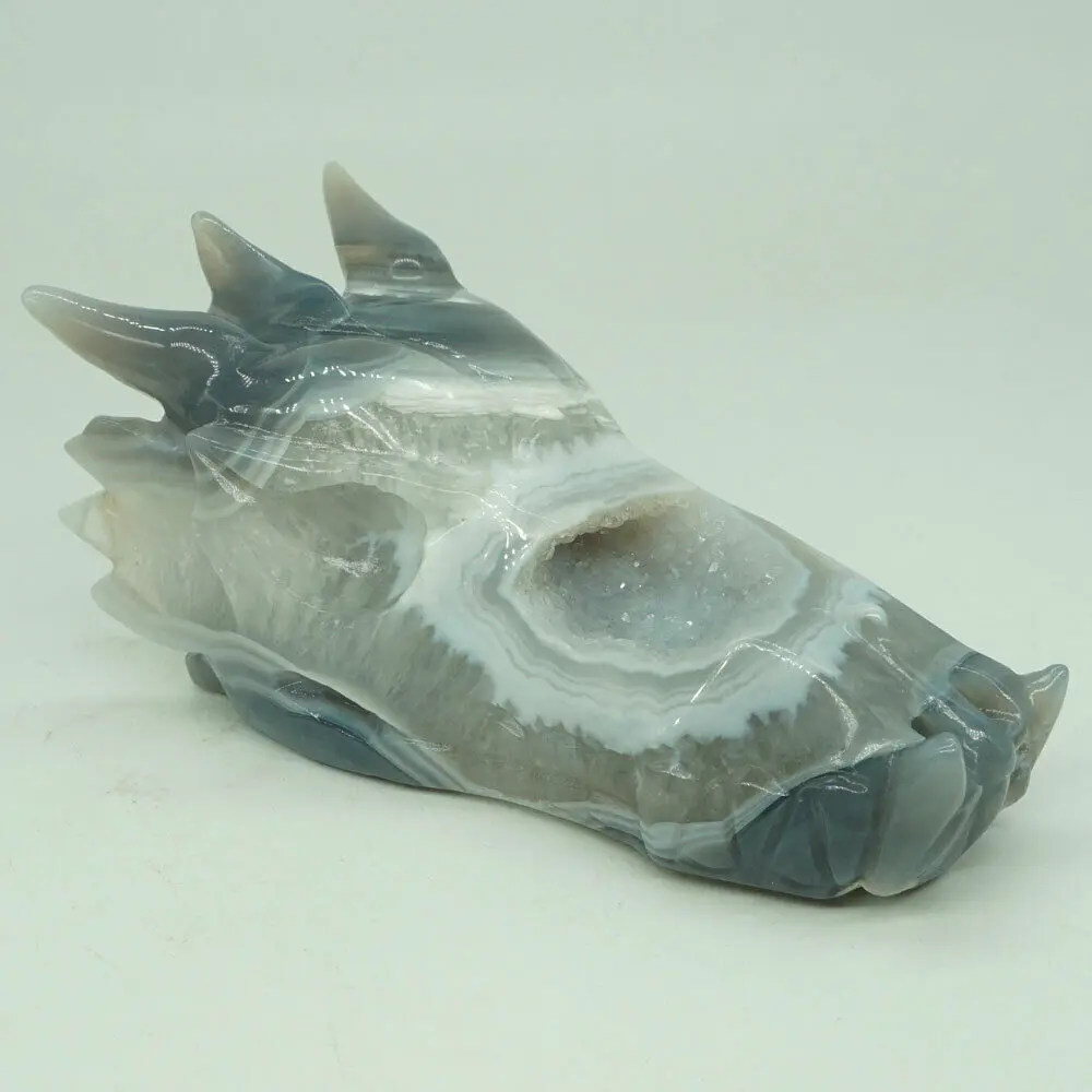 

Dragon Skull Head Natural Gemstone Agate crystal Healing Geode Statue Decor4.72