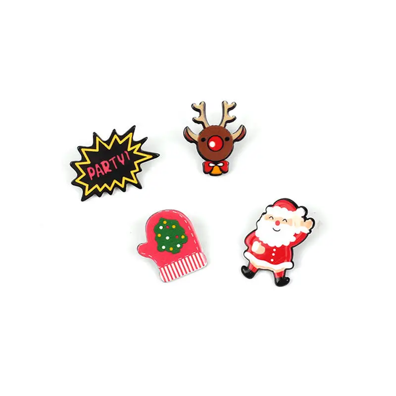

4 PCs/Set Acrylic Christmas Badge Enamel Button On Brooch Xmas New Year Pary Gloves Santa Reindeer Shape Jeans Lapel Hoodie Deco