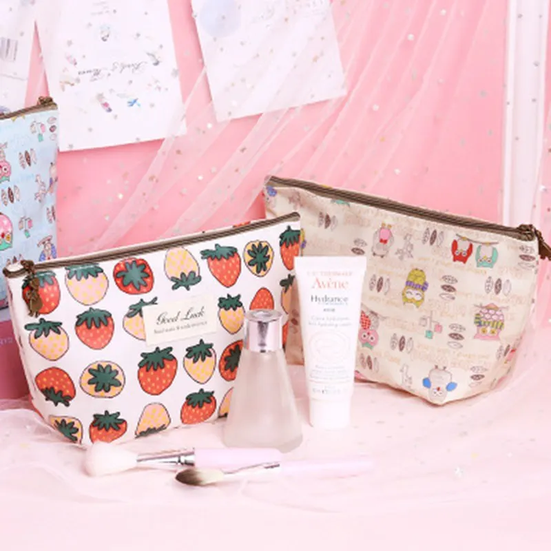 

Cute Cartoon Animal Canvas Cosmetic Bag Portable Simple Travel Toiletry Wash Women Makeup Storage Bags Organizer Make Up Case