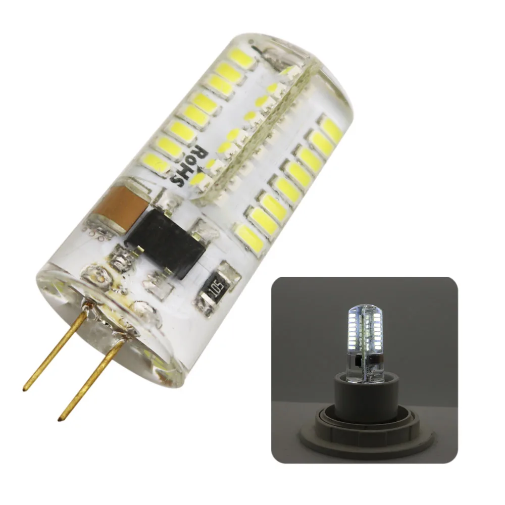 Светодиодный AC/DC 12 V AC 220 V G4 6 Вт силиконовый COB 64 светодиодный лампы SMD3014 светодиодный лампы кукурузы лампочка, Светодиодный прожектор для кристалл лампы Теплый Холодный белый