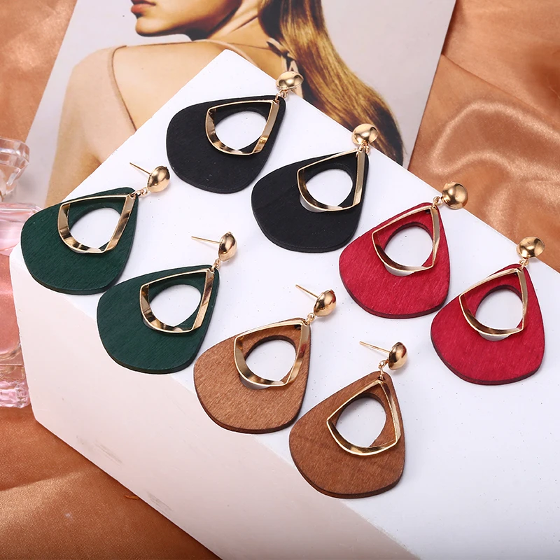 

HOCOLE Fashion Wooden Drop Earrings For Women Vintage ZA Pendant Dangle Earring Statement 2019 Brincos Party Jewelry Girls Gift