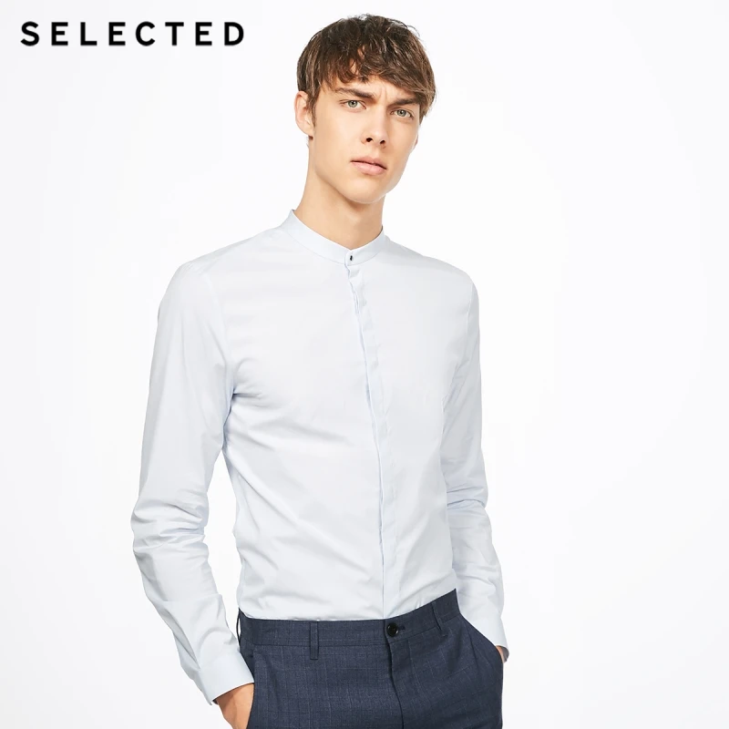 SELECTED cotton micro projectile collar long sleeved shirt S|417405526 | Мужская одежда
