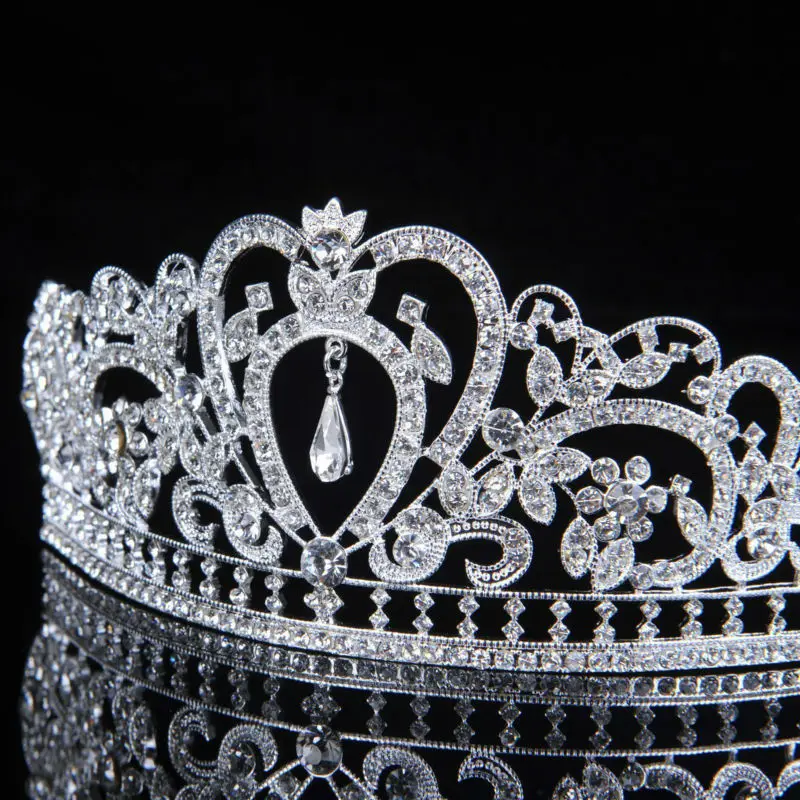 Remedios Crystal Wedding Prom Pageant Tiara Headpiece Bridal Princess Crown Headband With Pendant, Silver-Adult (2)