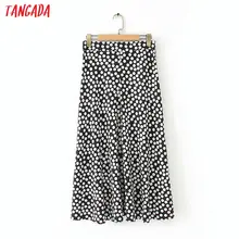 Tangada Женская винтажная длинная юбка в горошек Корейская шикарная Женская Повседневная шикарная плиссированная юбка faldas mujer XZH127