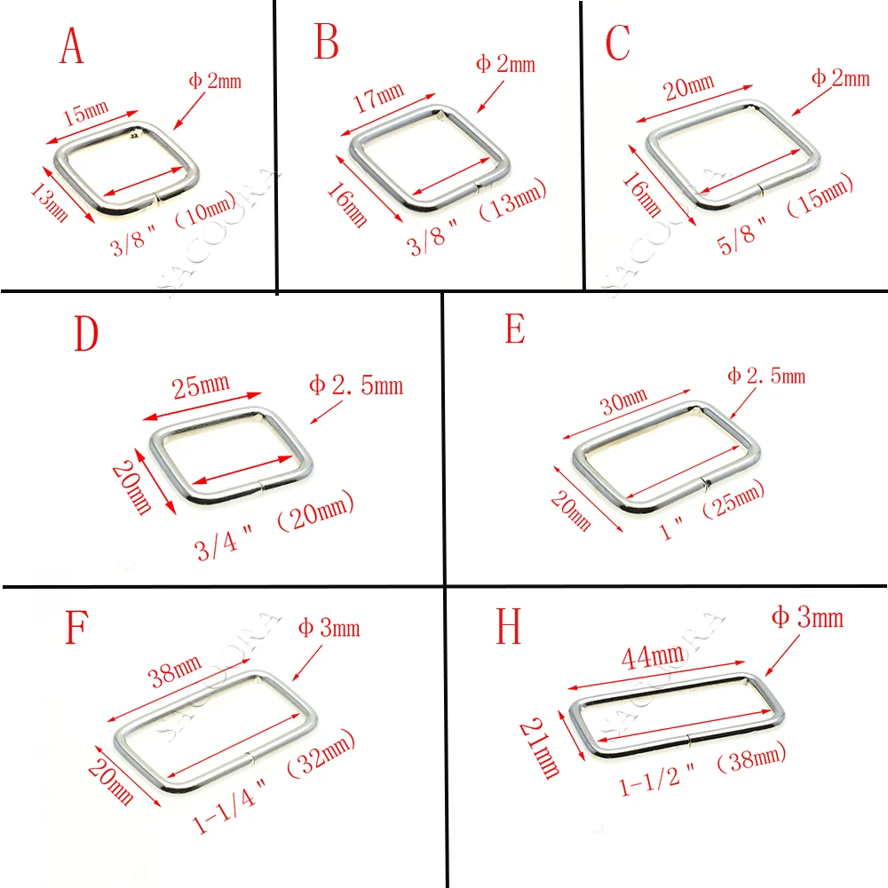 10 шт./упак. металлической проволоки формируется прямоугольник кольца петли тканной ленты, 10, 12, 15, 20, 25 32 38 мм