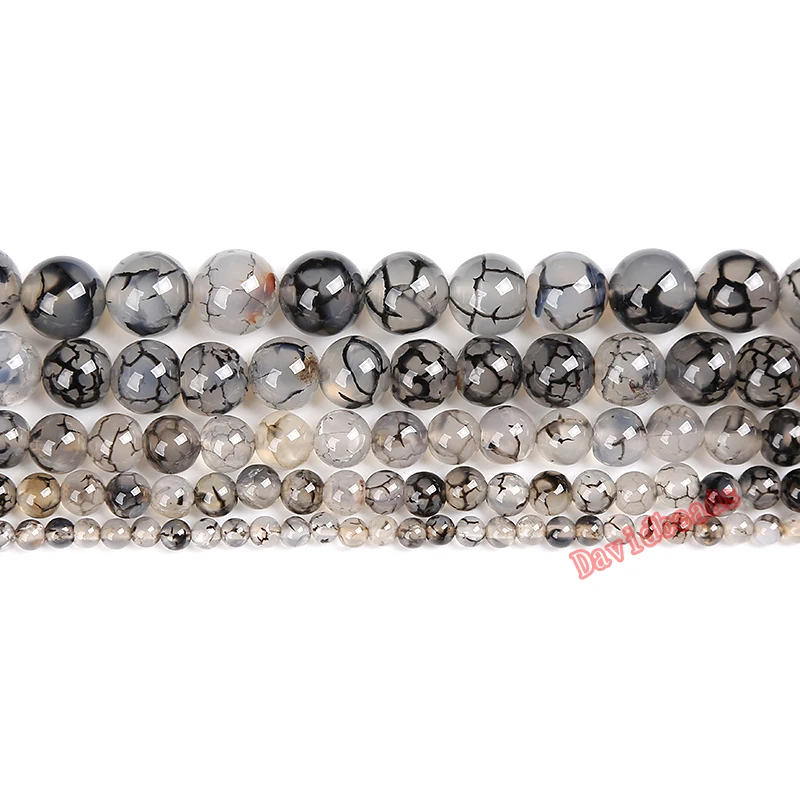

Factory Priac 16" Natural Stone Black Dragon Vein Agat Round Loose Beads 6 8 10 12MM Pick Size For Jewelry Making