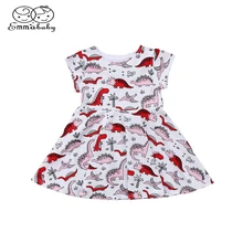 Emmaaby/милое платье с короткими рукавами и рисунком динозавра из мультфильма для маленьких девочек; летняя детская одежда для девочек