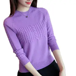 Свитер для женщин осень o-образным вырезом с длинным рукавом Свободные топы Новые модные повседневные корейские пуловеры женские