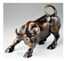 Бесплатная доставка Азии Большой Уолл-Стрит меди Ожесточенные Bull/OX Статуя, Домашнее украшение 8 дюйма высокой скульптура Коровы